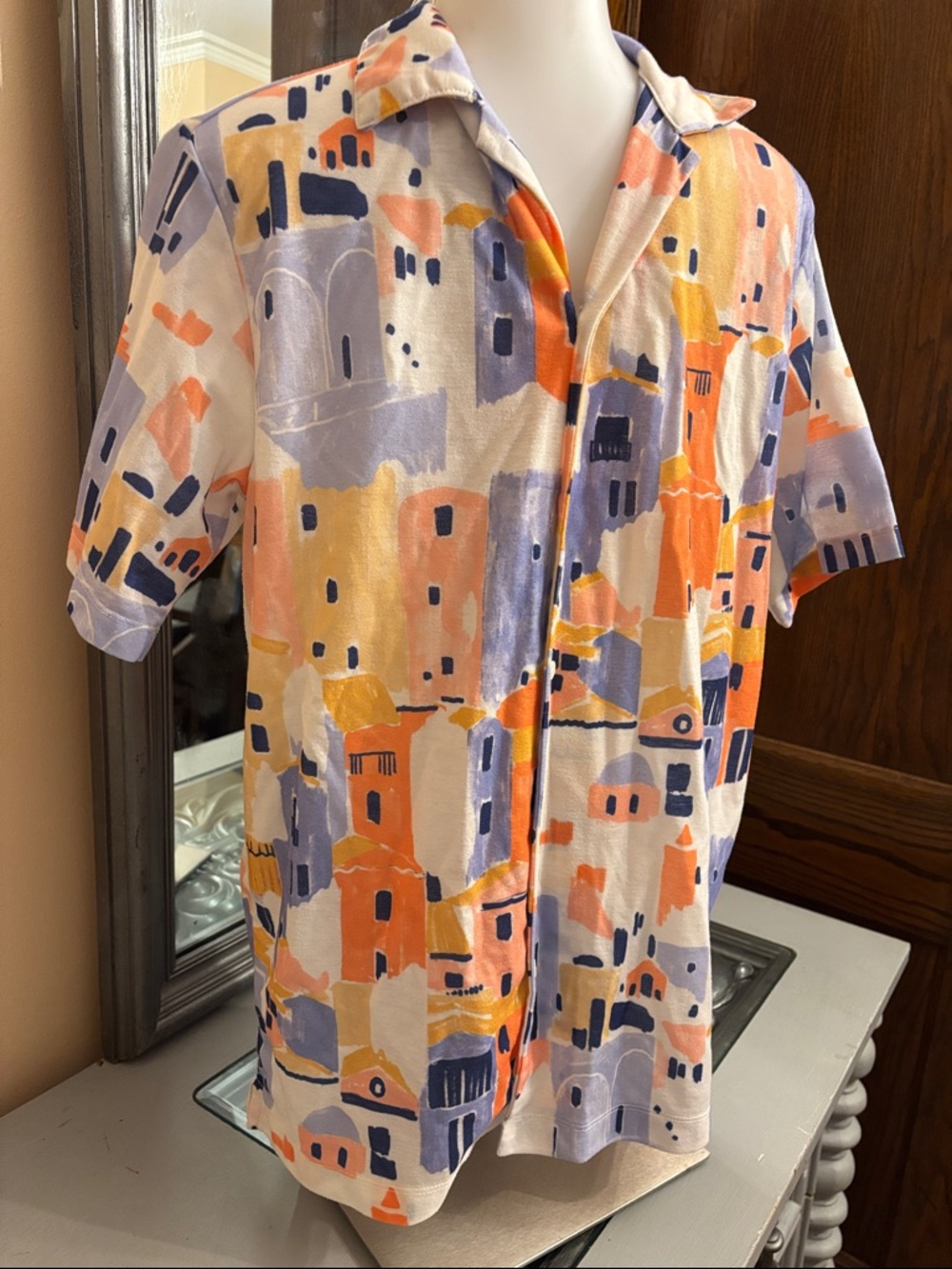 Zara Mens Small Short Sleeve Button Shirt Abstract Resort Print
